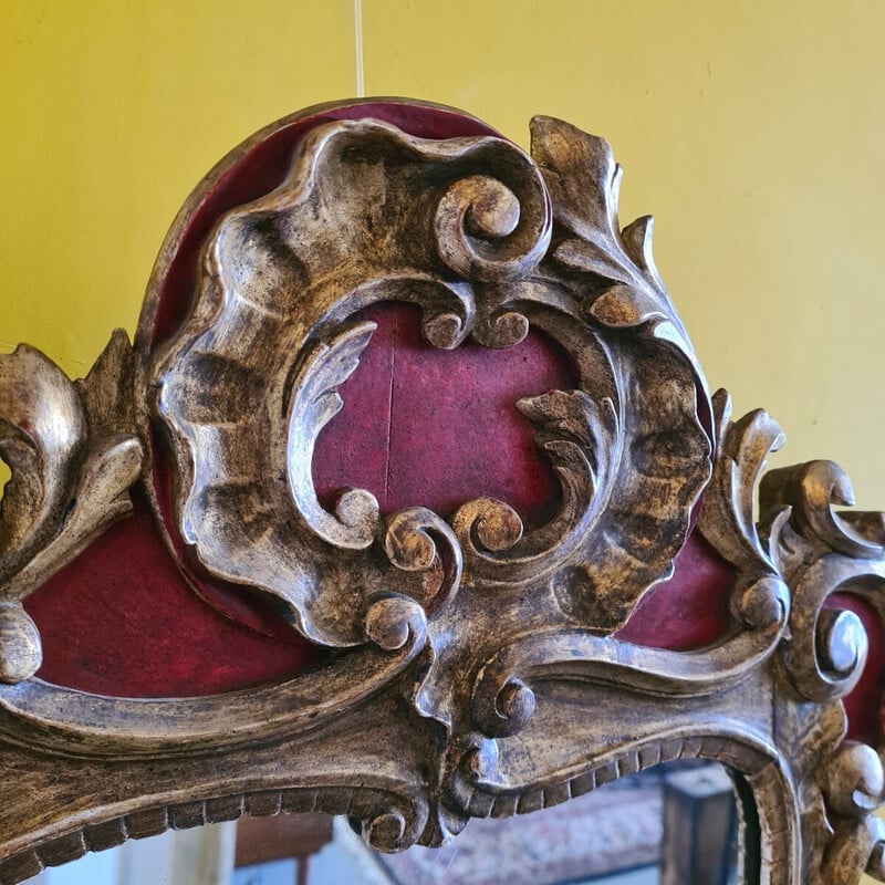 Miroir vintage en bois peint en rouge et doré, France