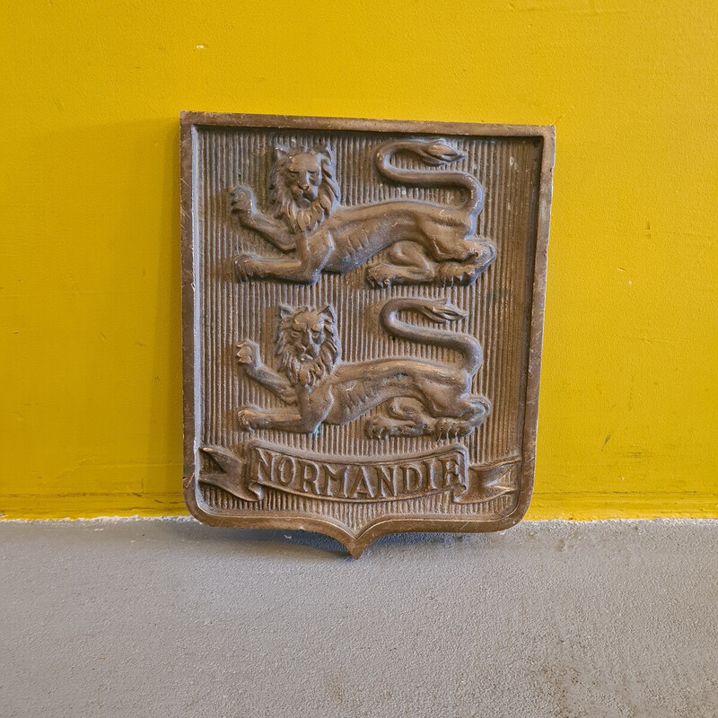 Plaque vintage en bronze massif avec les armoiries de Normandie