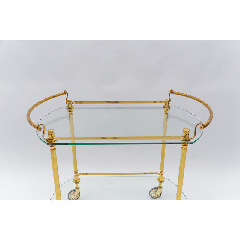 Vintage serving bar cart in brass and glass, Italy 1960