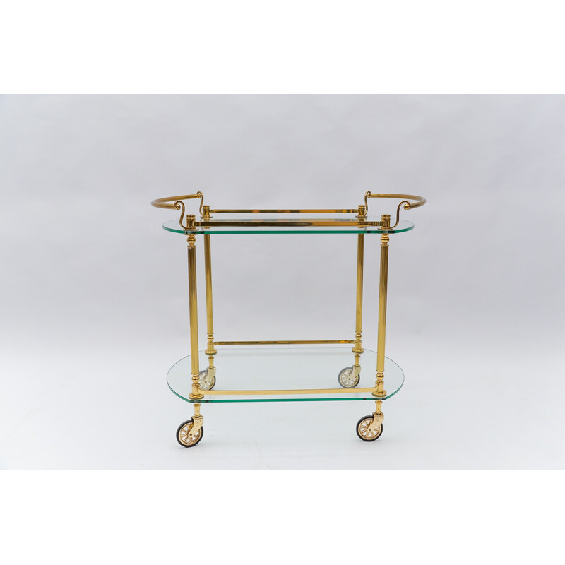 Vintage serving bar cart in brass and glass, Italy 1960