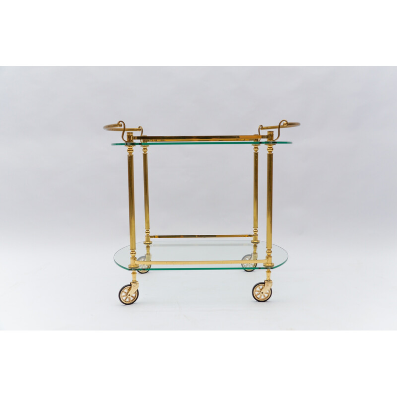 Vintage serving bar cart in brass and glass, Italy 1960