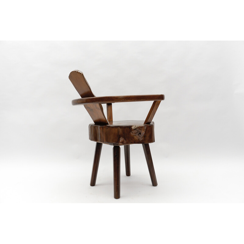 Lot de 4 fauteuils vintage moderne en bois, France 1960