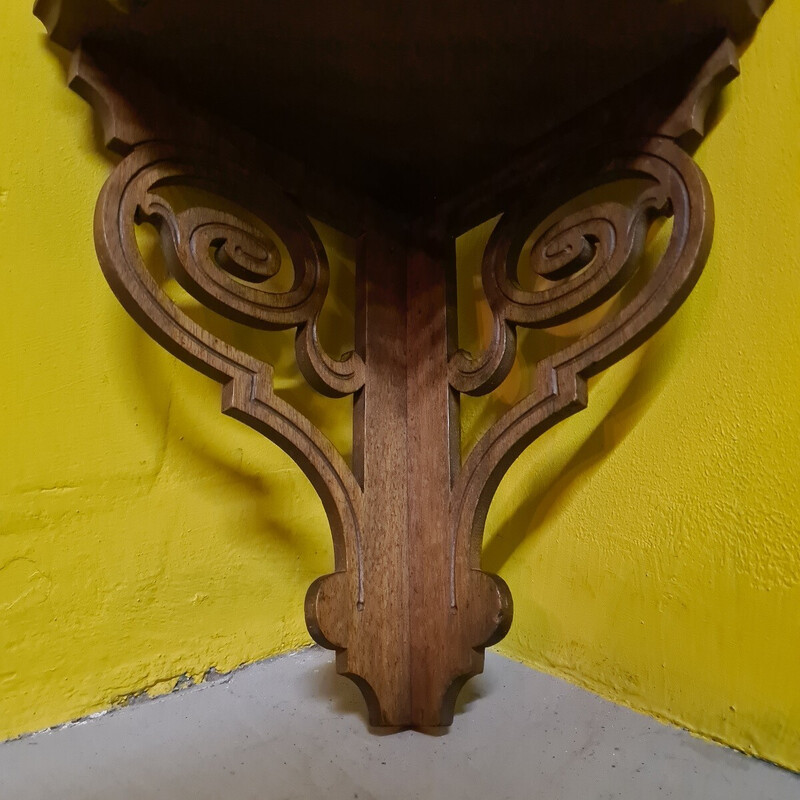 Vintage corner console in dark stained walnut, France 1900