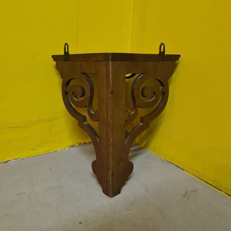 Vintage corner console in dark stained walnut, France 1900