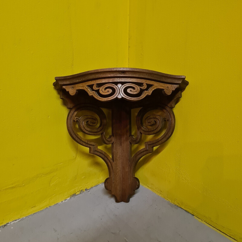 Vintage corner console in dark stained walnut, France 1900