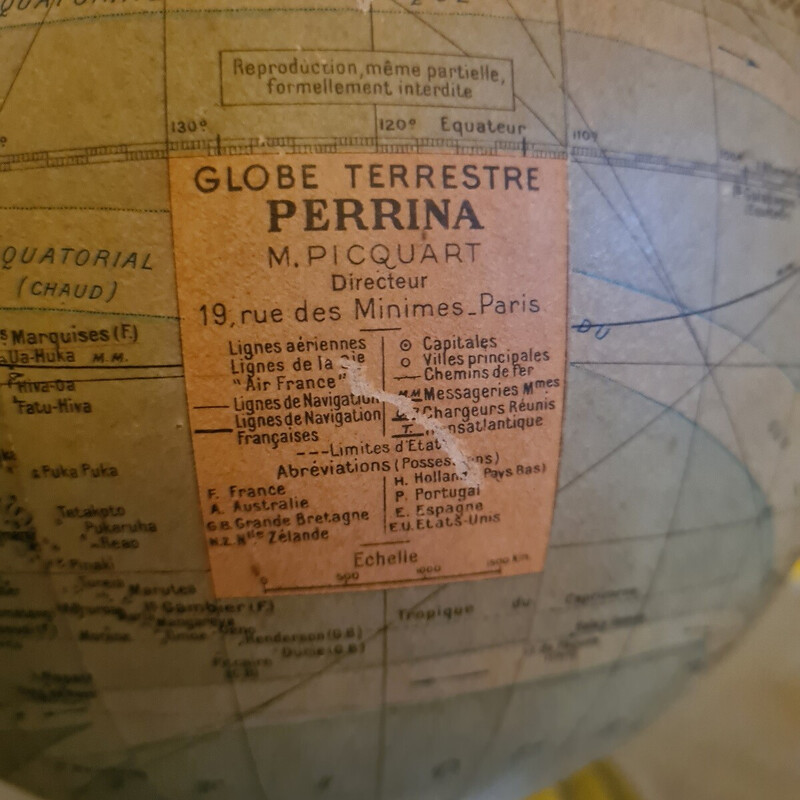 Globe vintage Art Déco en verre et métal par M. Picquart, France 1930