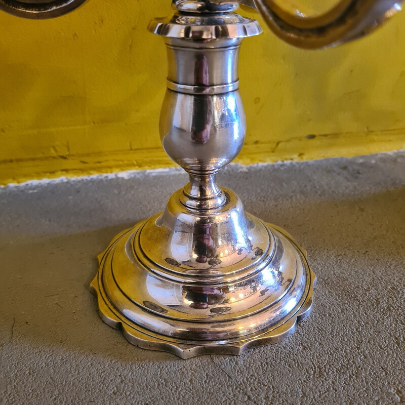 Pair of vintage silver metal candlesticks with 3 lights