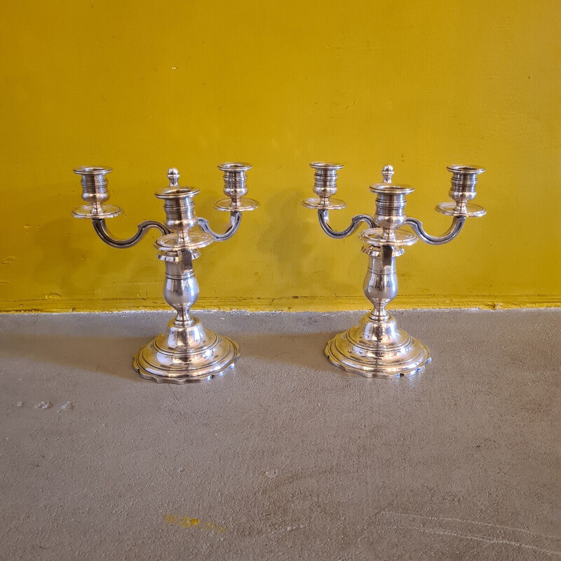 Pair of vintage silver metal candlesticks with 3 lights