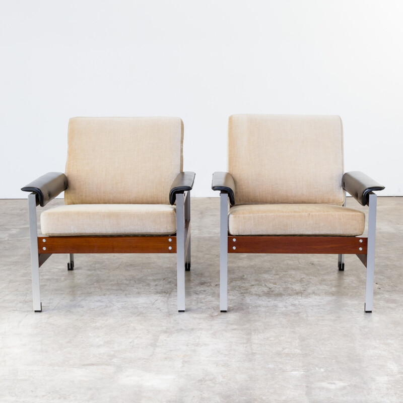 Pair of mid century leatherette and aluminium armchairs - 1960