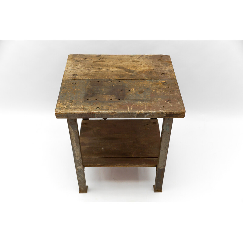 Vintage Art Deco industrial work table in steel and wood, 1940