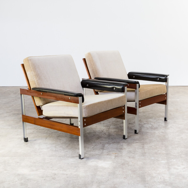 Pair of mid century leatherette and aluminium armchairs - 1960