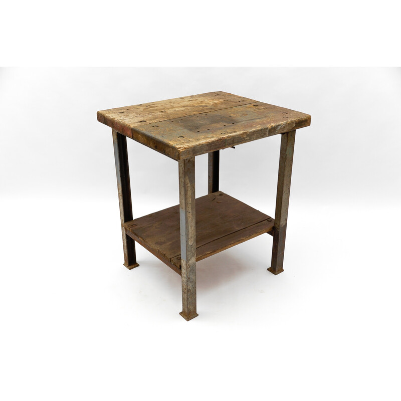 Vintage Art Deco industrial work table in steel and wood, 1940