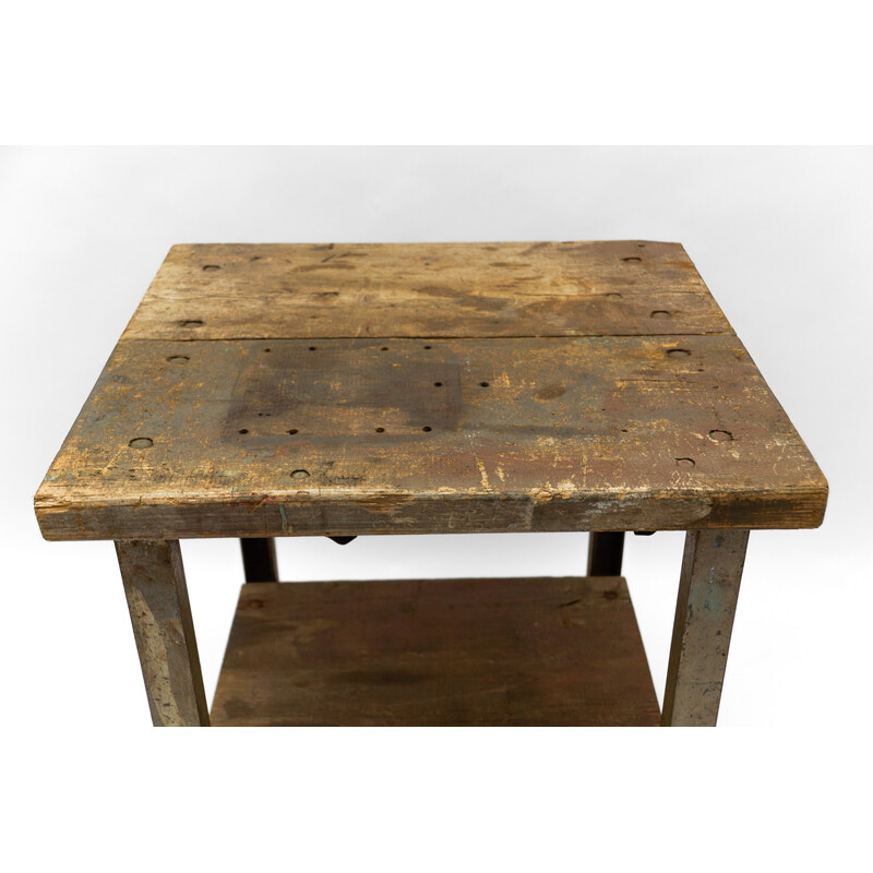 Vintage Art Deco industrial work table in steel and wood, 1940