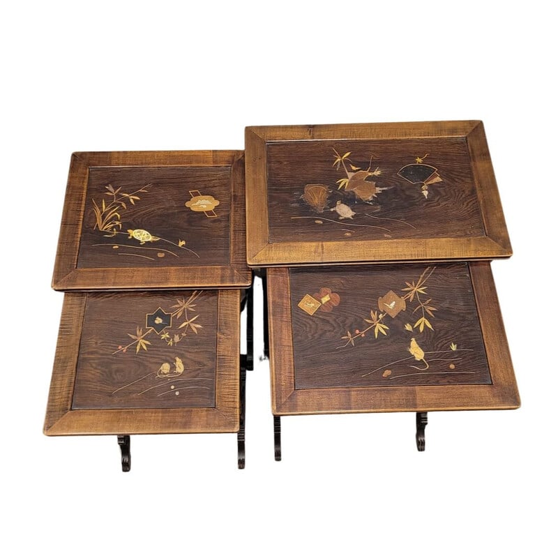Tavolini vintage in stile Art Nouveau in legno e ottone