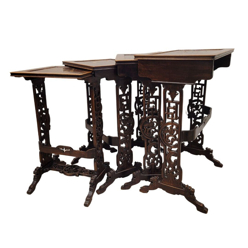 Tables gigognes vintage Art Nouveau en bois et laiton