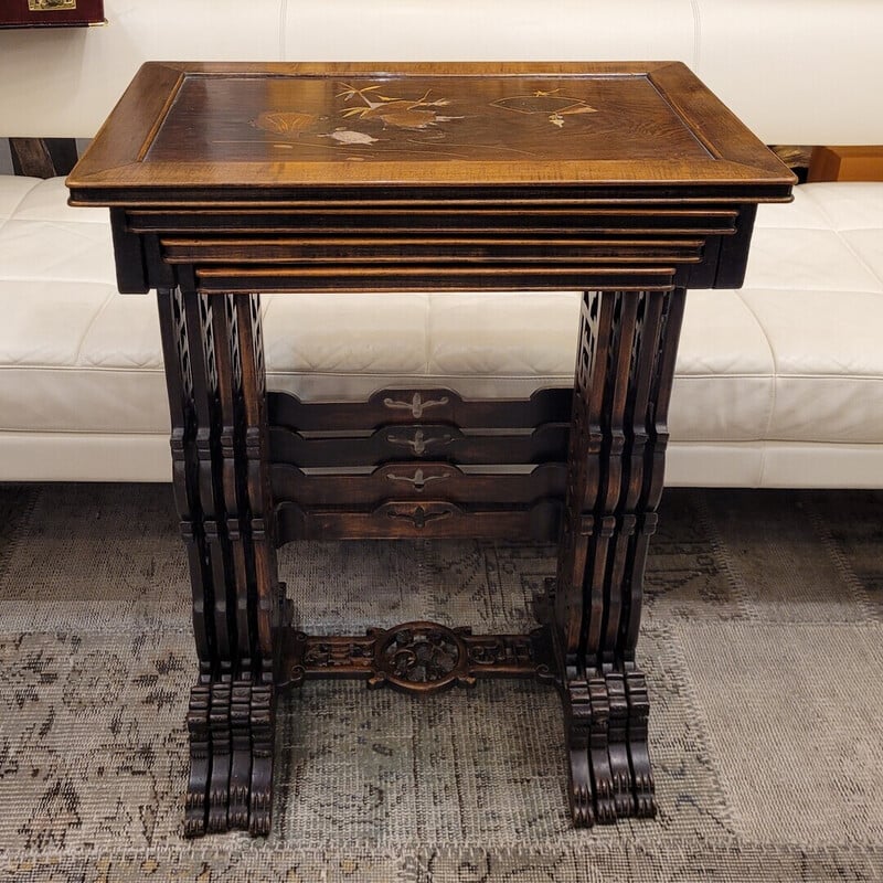 Vintage Art Nouveau nesting tables in wood and brass