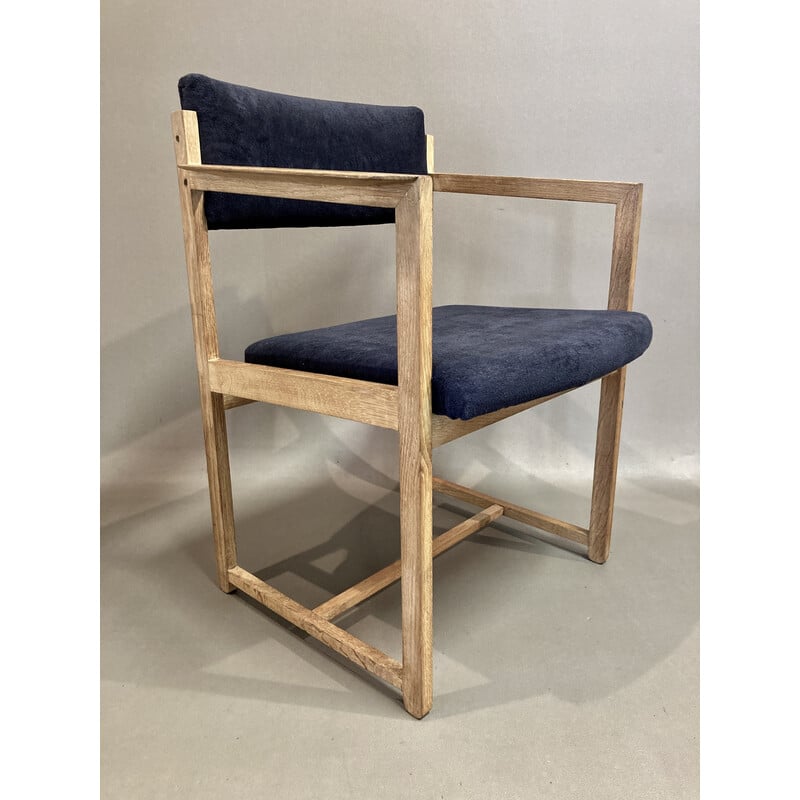 Vintage marineblauwe ceruse eiken fauteuil, 1960