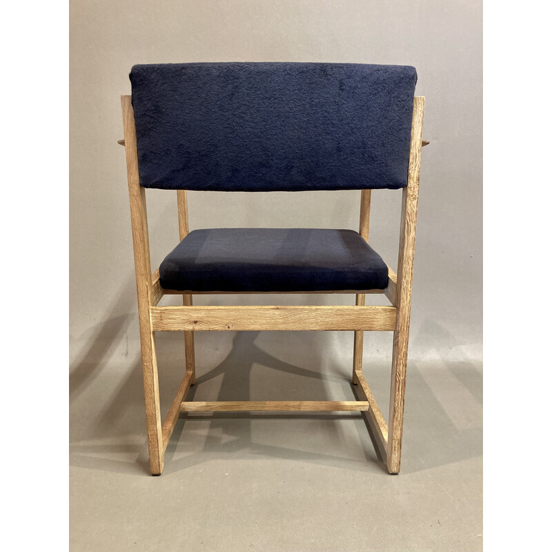 Vintage armchair in navy blue limed oak, 1960