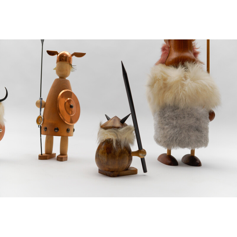 Set of 6 vintage wooden vikings, 1950