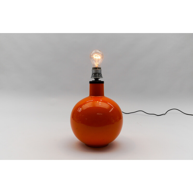 Lampe de table vintage en céramique orange, Italie 1960