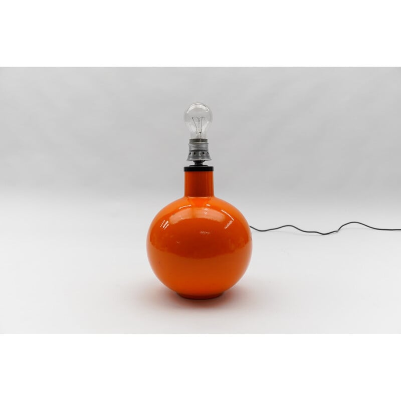 Vintage orange ceramic table lamp, Italy 1960