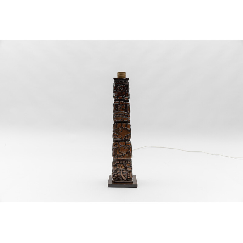 Lampe de table vintage Totem Maya en bois sculpté à la main pour Temde, Honduras 1960