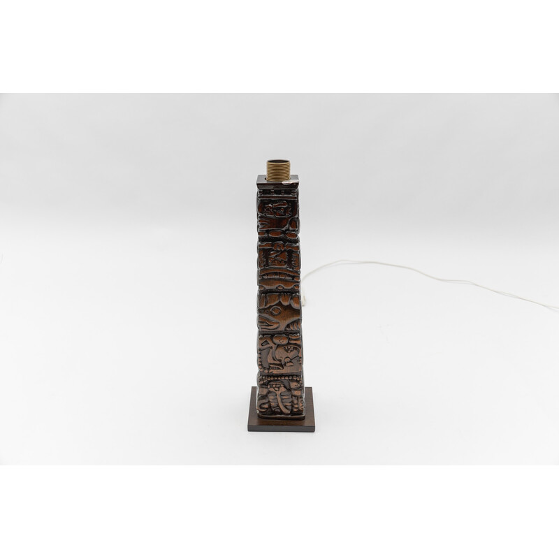 Lampe de table vintage Totem Maya en bois sculpté à la main pour Temde, Honduras 1960