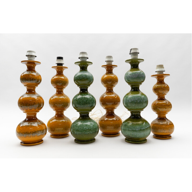 Conjunto de 6 candeeiros de mesa vintage em cerâmica da Kaiser Leuchten, Alemanha 1960
