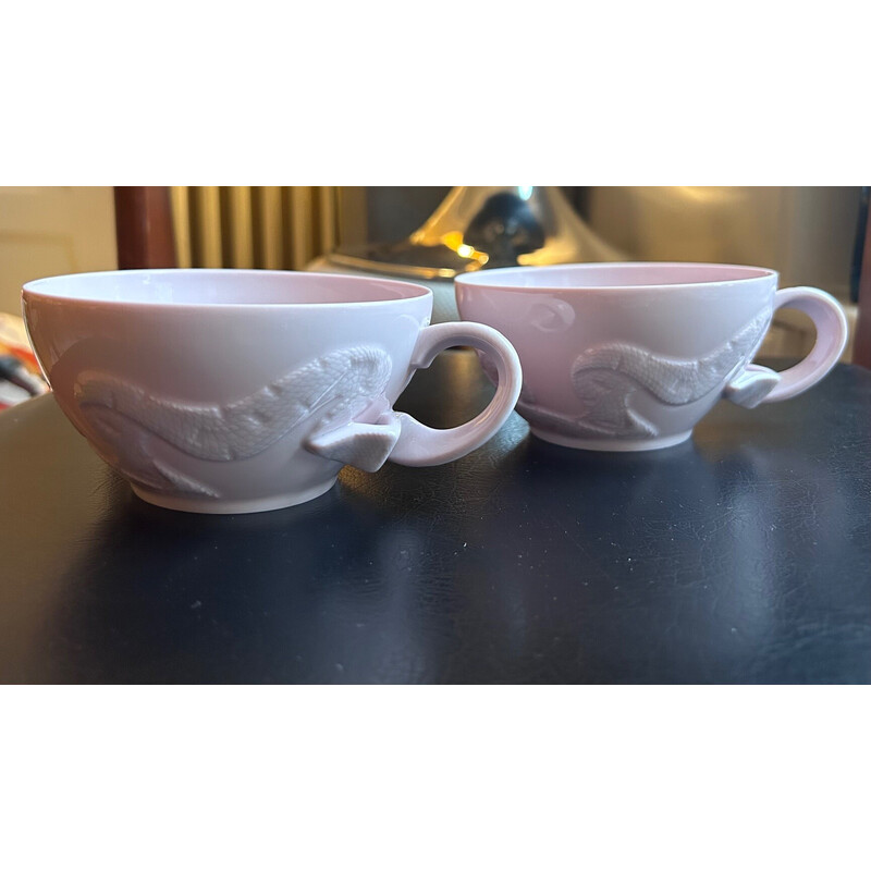 Paire de tasses à thé vintage en porcelaine de Limoges rose pour Haviland