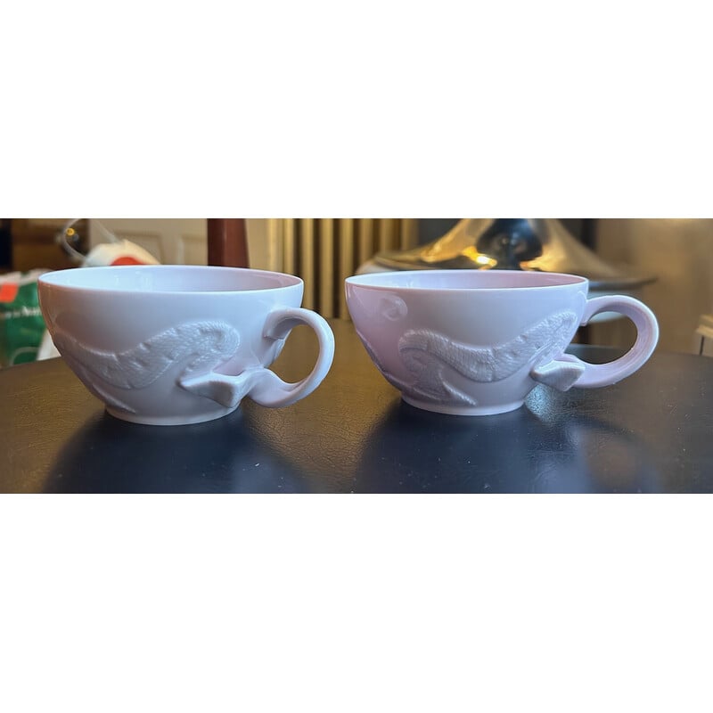 Pareja de tazas de té de porcelana Limoges rosa vintage para Haviland