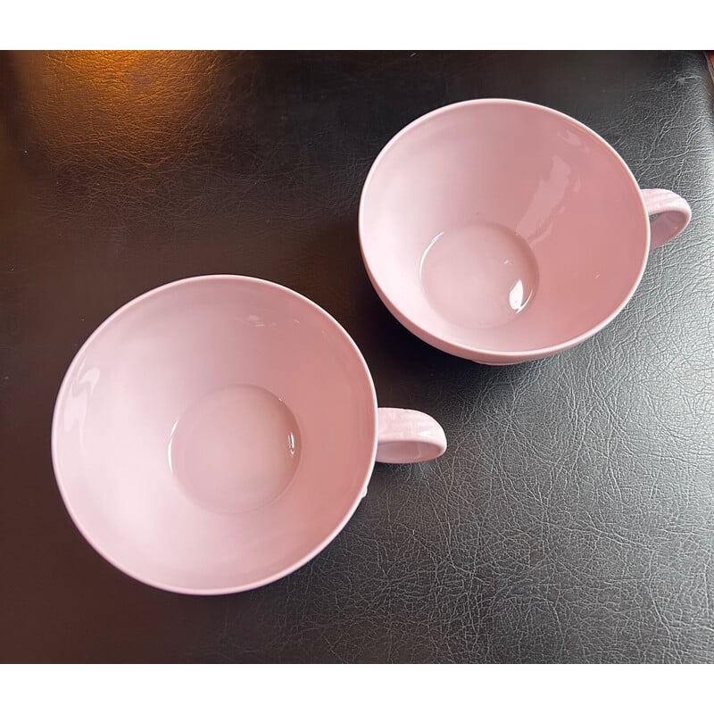 Par de chávenas de chá em porcelana Limoges rosa vintage para a Haviland