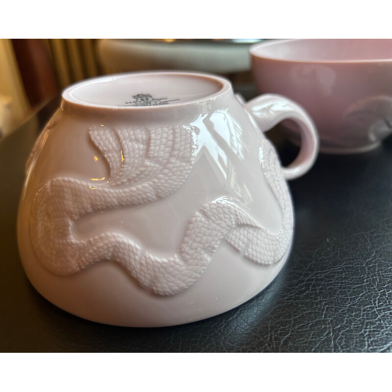 Pair of vintage pink Limoges porcelain tea cups for Haviland