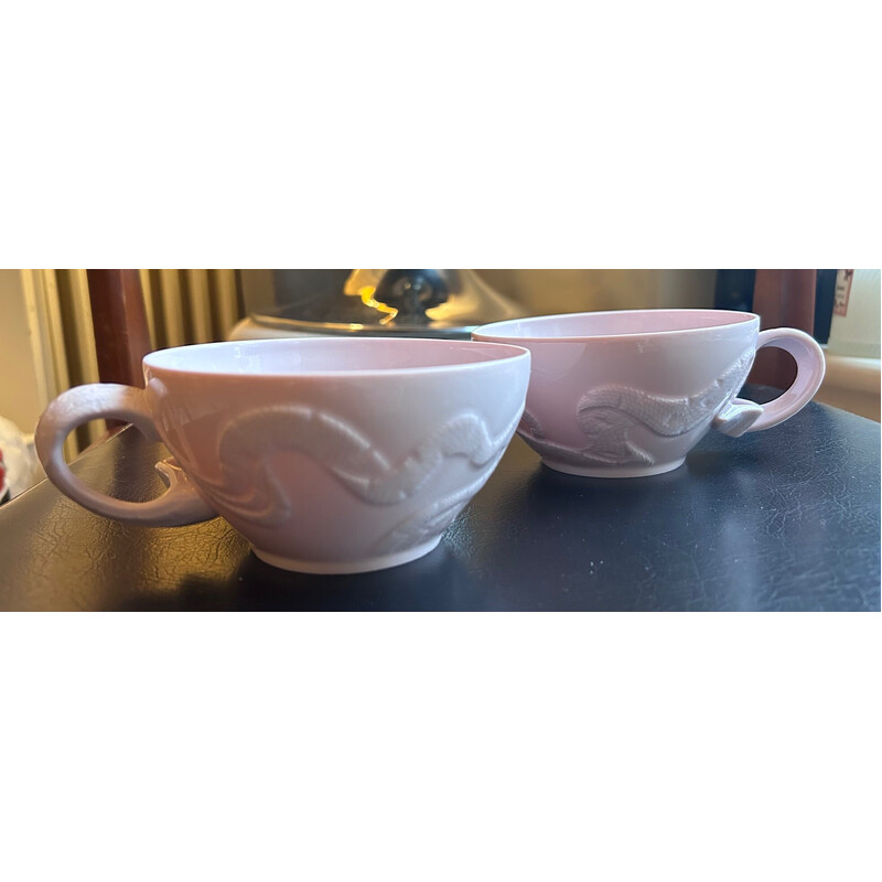 Paar Vintage-Teetassen aus rosa Limoges-Porzellan für Haviland