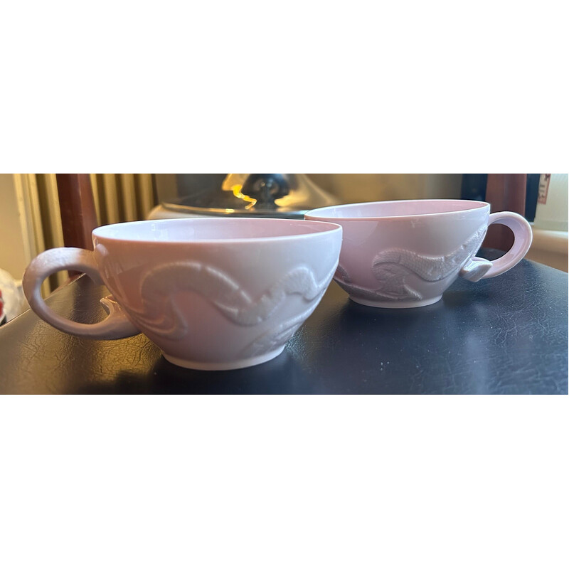 Paire de tasses à thé vintage en porcelaine de Limoges rose pour Haviland