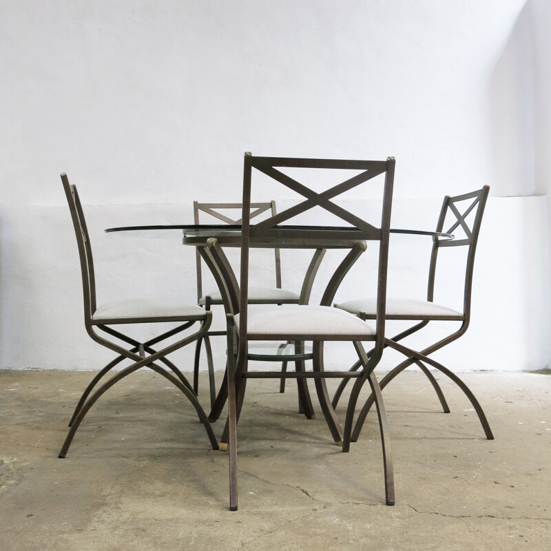 Metal and glass dining set by Pierre Vandel - 1970s
