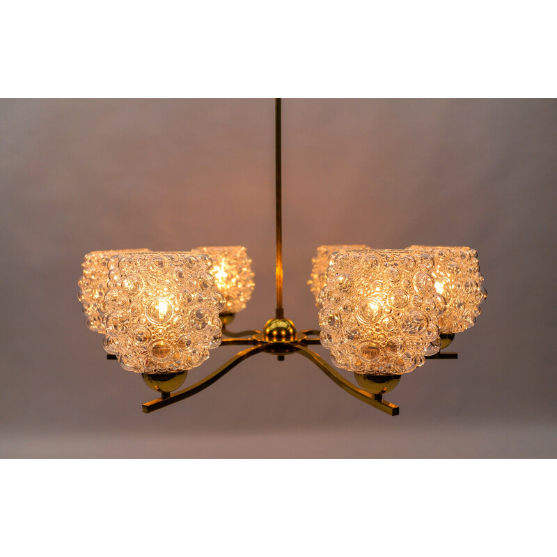 Vintage glass and brass chandelier by Helena Tynell for Limburg, Germany 1960