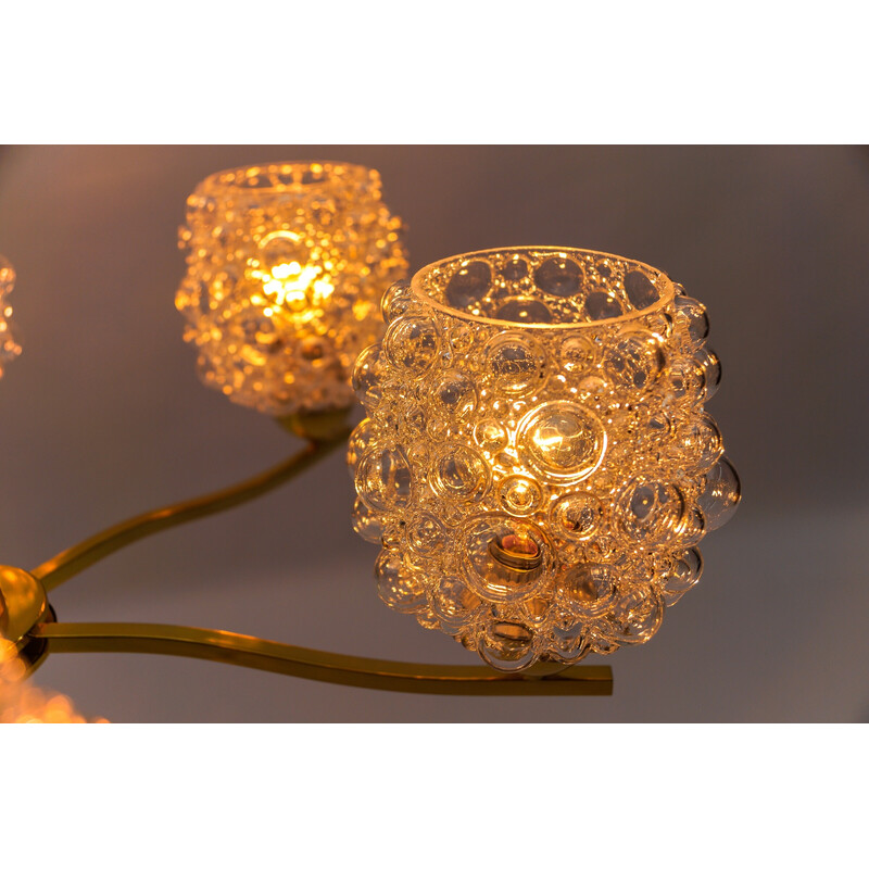 Vintage glass and brass chandelier by Helena Tynell for Limburg, Germany 1960