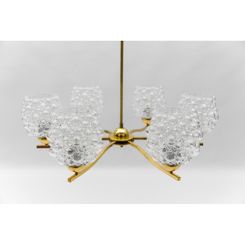 Vintage glass and brass chandelier by Helena Tynell for Limburg, Germany 1960