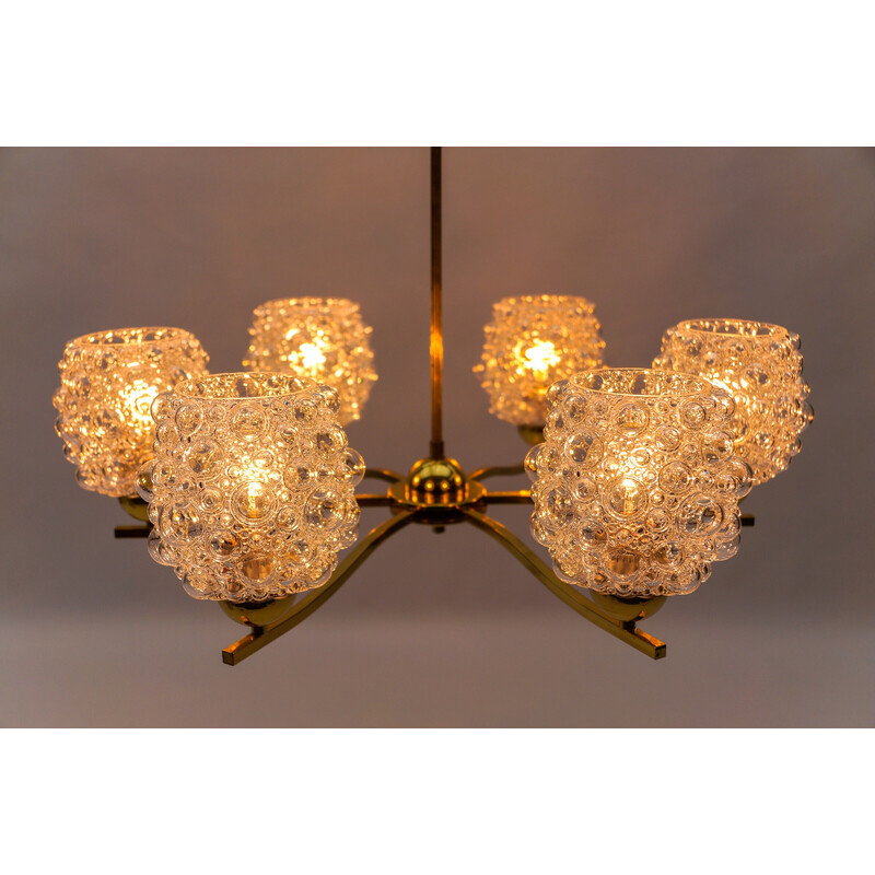 Vintage glass and brass chandelier by Helena Tynell for Limburg, Germany 1960