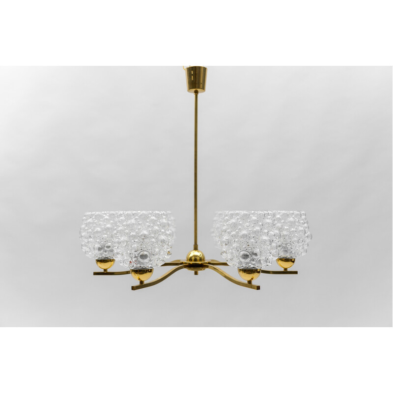 Vintage glass and brass chandelier by Helena Tynell for Limburg, Germany 1960