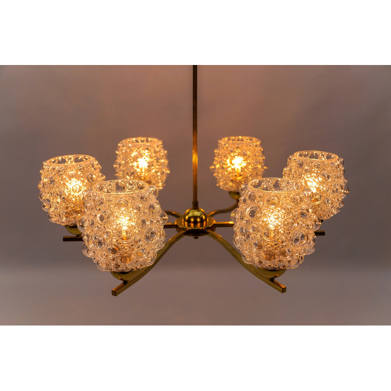 Vintage glass and brass chandelier by Helena Tynell for Limburg, Germany 1960