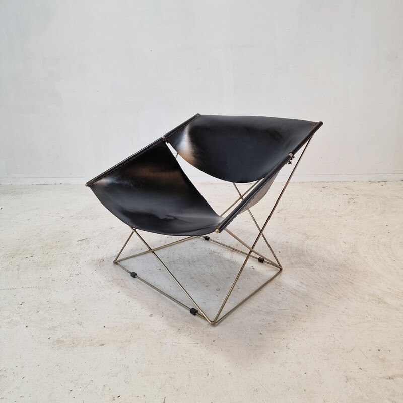 Set of 3 vintage Papillon F675 v chairs in tubular steel and leather by Pierre Paulin for Artifort, Netherlands 1960