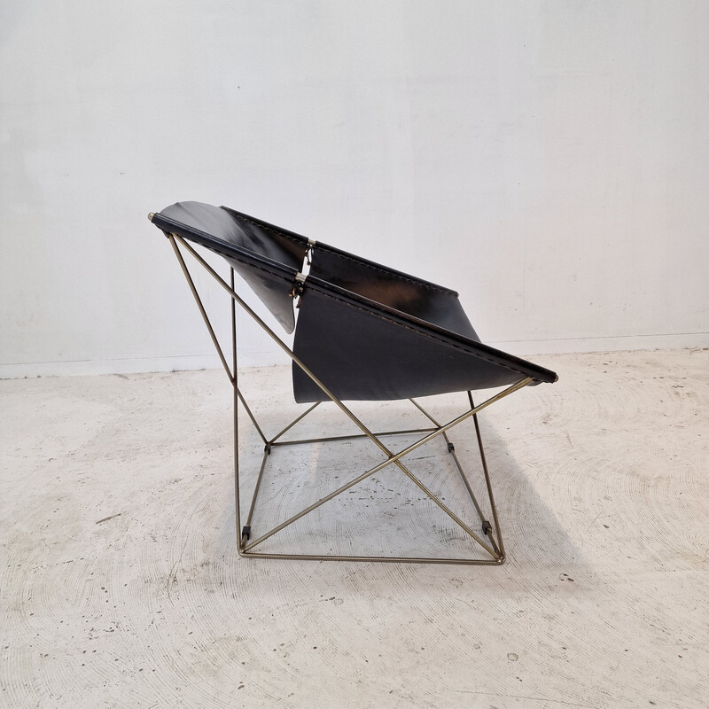 Conjunto de 3 cadeiras vintage Papillon F675 v em aço tubular e couro por Pierre Paulin para Artifort, Holanda 1960