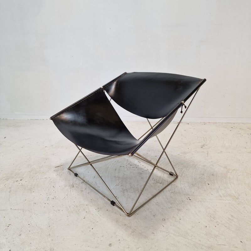 Lot de 3 chaises vintage Papillon F675 en acier tubulaire et cuir par Pierre Paulin pour Artifort, Pays-Bas 1960
