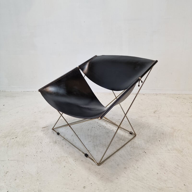 Set of 3 vintage Papillon F675 v chairs in tubular steel and leather by Pierre Paulin for Artifort, Netherlands 1960