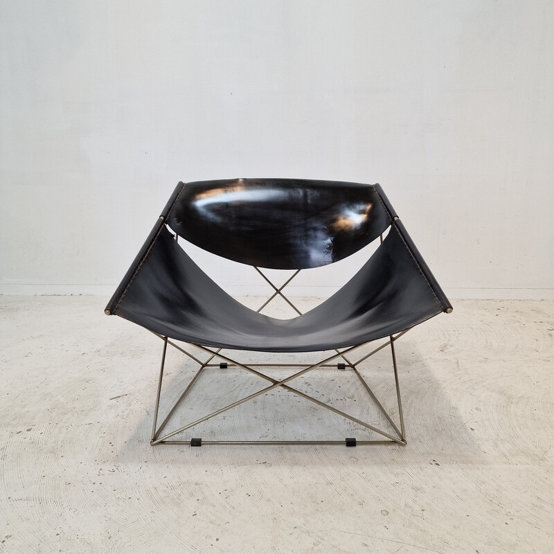 Set of 3 vintage Papillon F675 v chairs in tubular steel and leather by Pierre Paulin for Artifort, Netherlands 1960