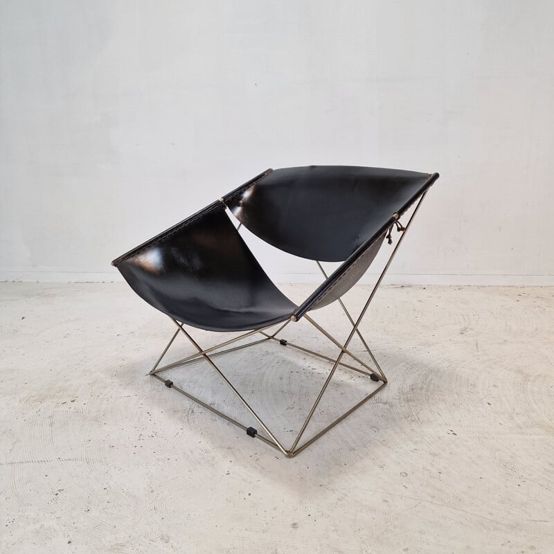 Set of 3 vintage Papillon F675 v chairs in tubular steel and leather by Pierre Paulin for Artifort, Netherlands 1960