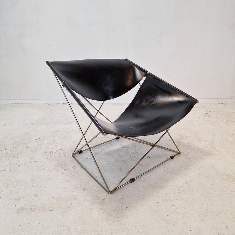 Set of 3 vintage Papillon F675 v chairs in tubular steel and leather by Pierre Paulin for Artifort, Netherlands 1960