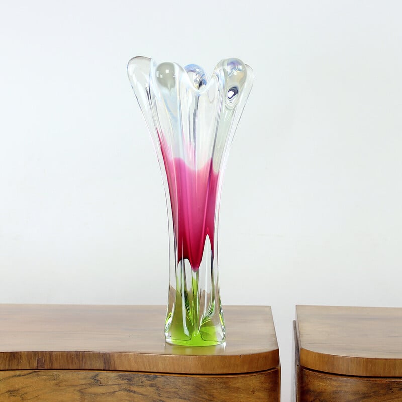 Vintage glass vase by Josef Hospodka for Chribska Glass, Czechoslovakia 1960