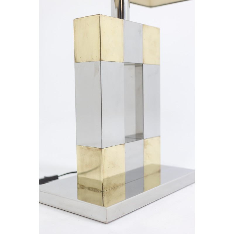 Vintage geometric lamp in silver and gold metal, Italy 1970